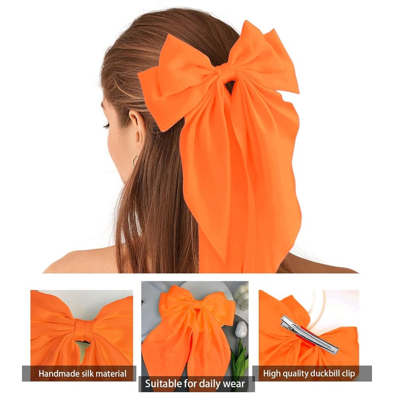 illpta Large Satin Bow Barrettes Clips in Orange, Bow Hair Clips for Women, Long Ribbon Hair Accessories Gifts for Girls(Orange) - Image 2
